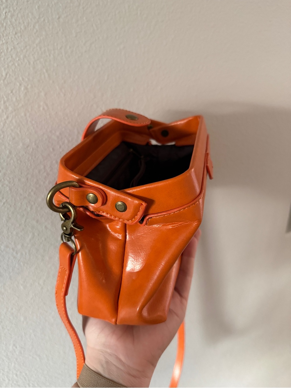 Compact Orange Leather Crossbody Purse - Picture 3 of 5
